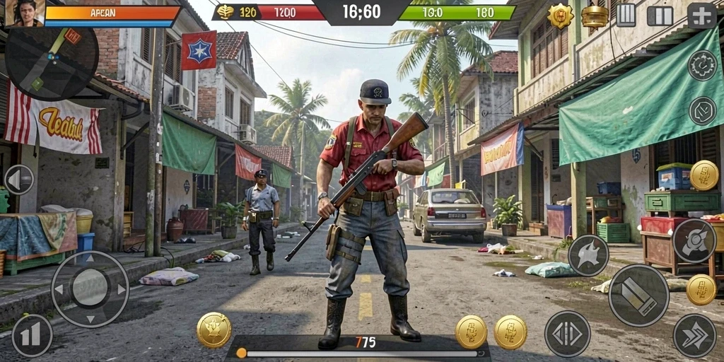 Screenshot menampilkan karakter utama dengan latar belakang yang indah.